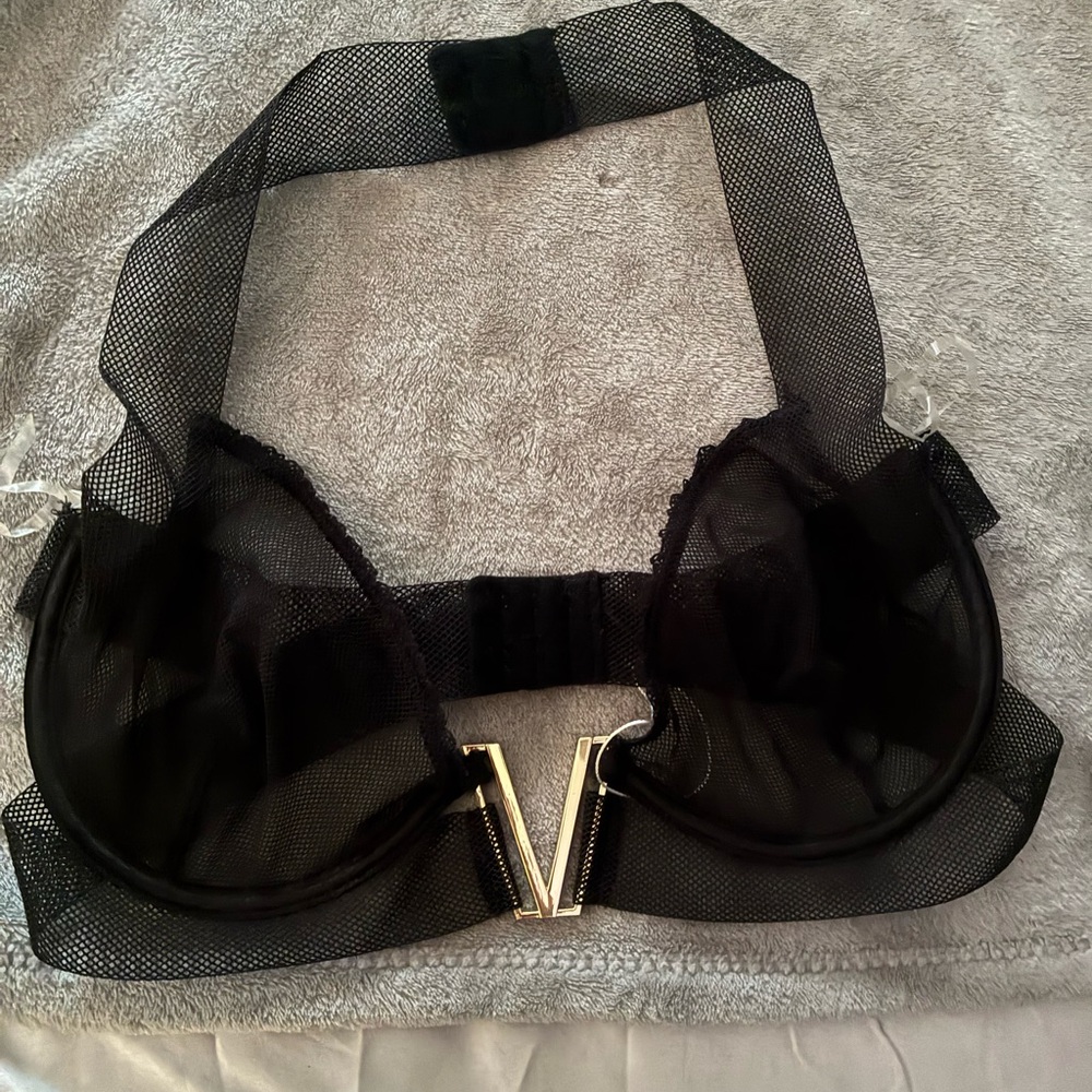 Victoria's Secret Black Mesh Bra with Gold Accent